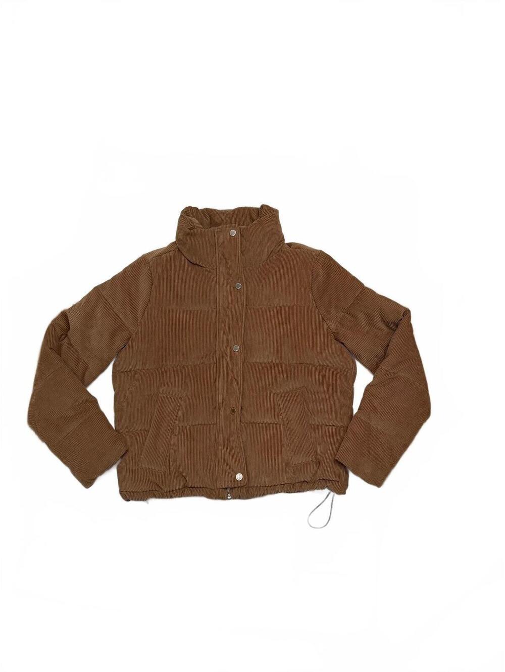 Hollister Corduroy Puffer Jacket Medium Camel Brown Padded Coat Full Zip M